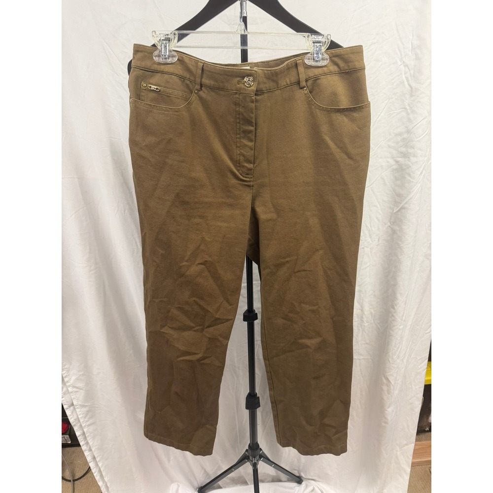 Vintage 2005 St. John Women's Wide Leg Cropped Army Green Denim Ankle Pant Sz 12